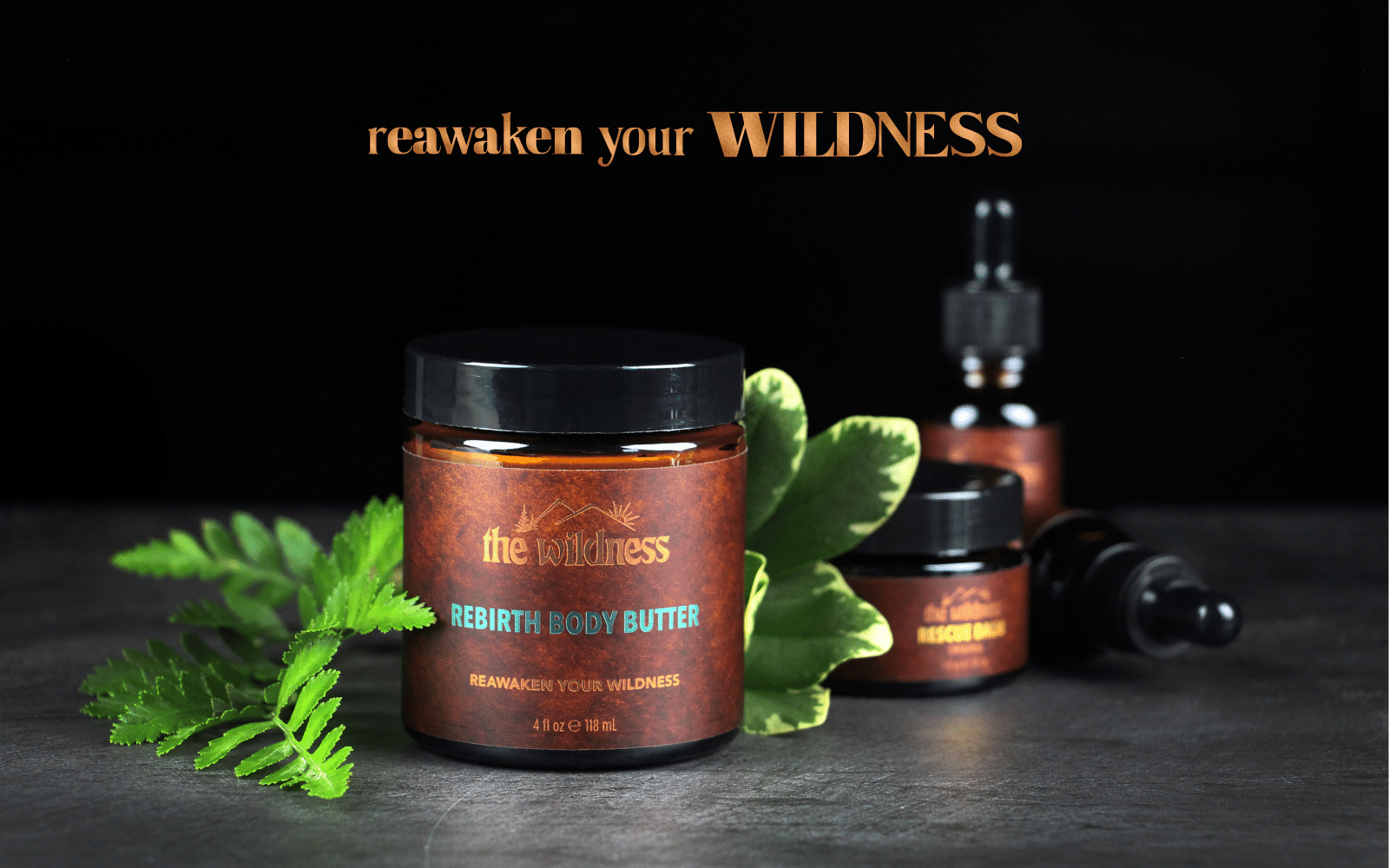 Reawaken your wildness with the wildness skincare rebirth body butter rescue balm and serum with plants